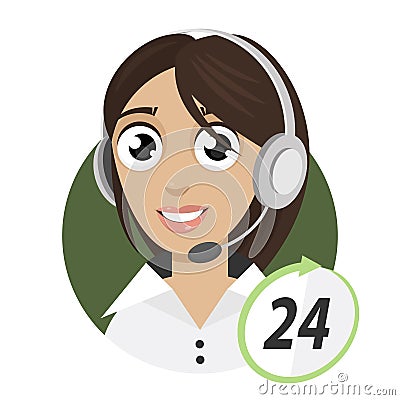 Girl telephone operator, call center 24 Vector Illustration