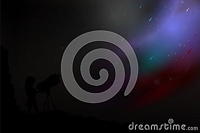 The girl, the telescope and the deep sky. Stock Photo