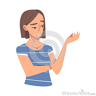 Girl Thinking and Gesturing, Portrait of Thoughtful Person with Curious Face Expression Cartoon Vector Illustration Vector Illustration