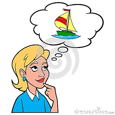 Girl thinking about a Sailboat Vector Illustration