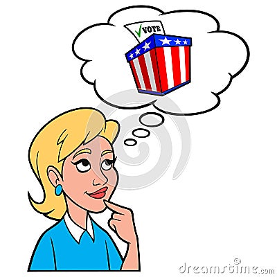 Girl thinking about a Voting Ballot Box Vector Illustration