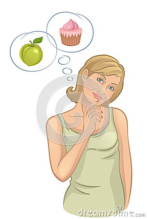 Girl thinks about food Vector Illustration