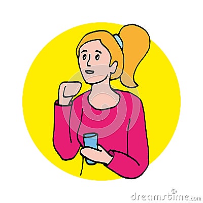 The girl thought with a glass of water Vector Illustration