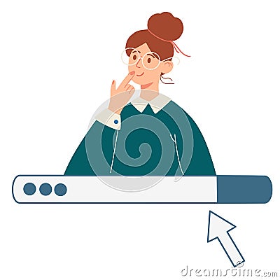 Girl thought about it. Young woman doubts and wonders. The concept of learning, choice and reflection. Vector Flat illustration Vector Illustration