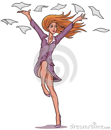 Girl throwing paper Vector Illustration