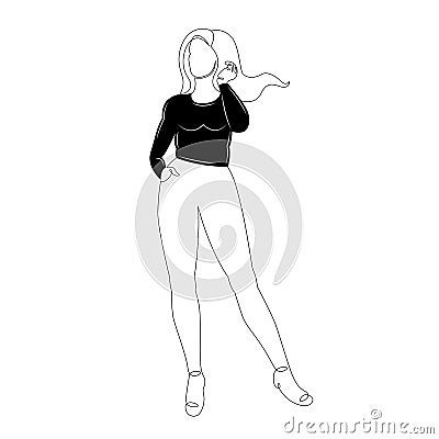 Girl in tight pants and a black sweater Cartoon Illustration