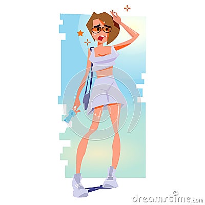 Girl tired due to high temperature. hot weather and get heat stroke - vector Vector Illustration