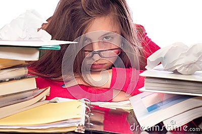 Girl Tired of School Work Stock Photo