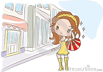 girl tired of shopping. Vector illustration decorative design Vector Illustration