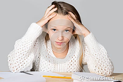 Girl tired from studying Stock Photo