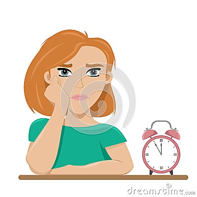 Girl tired of waiting. Boredom. Long wait. Flat vector illustration Vector Illustration