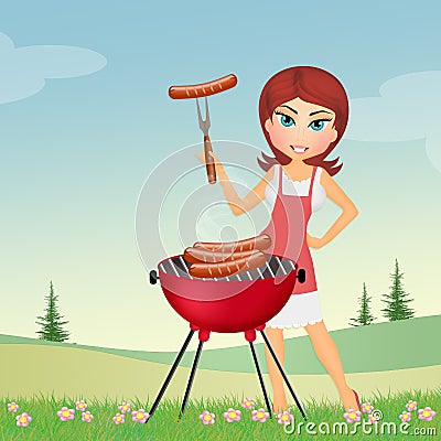 Girl to the barbecue Stock Photo