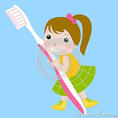 Girl and toothbrush Vector Illustration