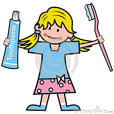 Girl, toothpaste and toothbrush Vector Illustration