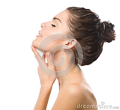 Girl Touching her Face Stock Photo