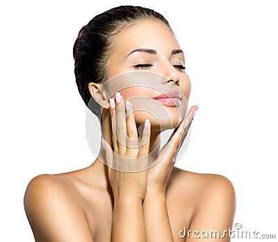 Girl Touching her Face Stock Photo