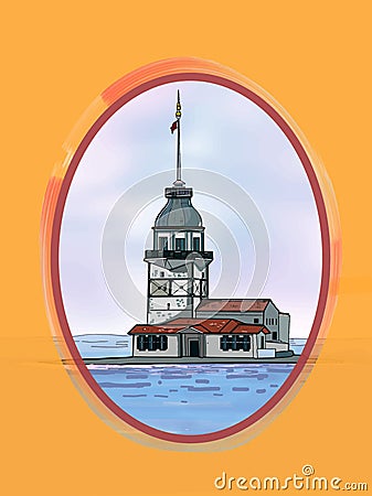 Girl tower istanbul / kÄ±z kulesi istanbul illustration turkey drawing white background Cartoon Illustration