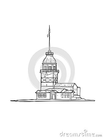 Girl tower istanbul / kÄ±z kulesi istanbul illustration turkey drawing white background Cartoon Illustration