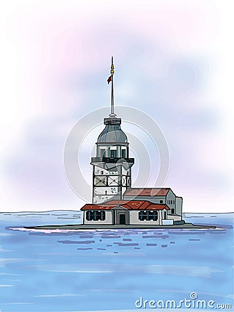 Girl tower istanbul / kÄ±z kulesi istanbul illustration turkey drawing white background Cartoon Illustration