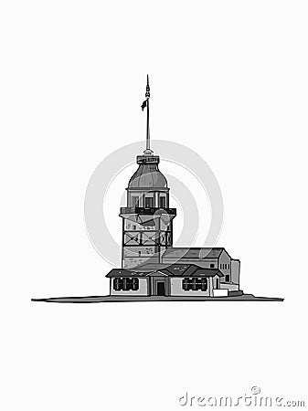 Girl tower istanbul / kÄ±z kulesi istanbul illustration turkey drawing white background Cartoon Illustration