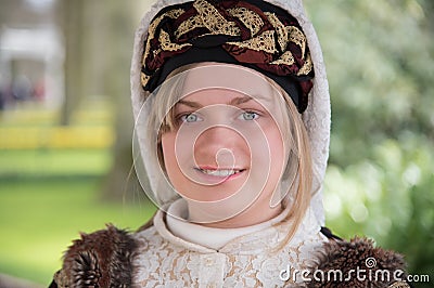 Girl in traditional costume in Keukenhof, Lisse, the Netherlands Editorial Stock Photo