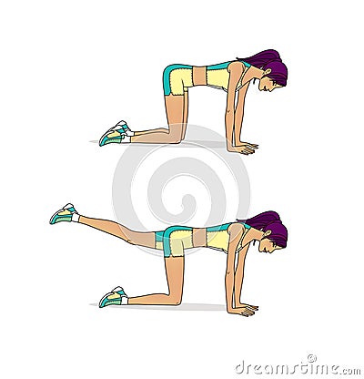 Girl is training at home. Stretching the muscles of the legs and spine. Exercises and gymnastics. Isolated on a white background Stock Photo