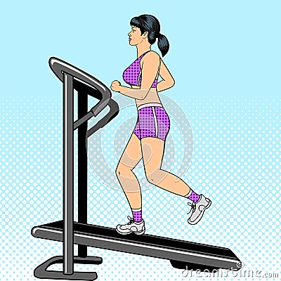 Girl on treadmill pop art style vector Vector Illustration