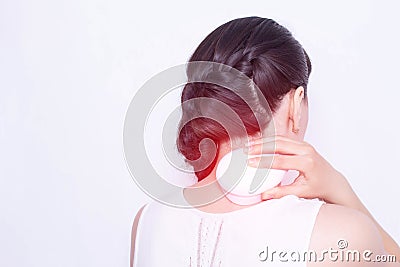 The girl treats the cervical spine with physiotherapy, magnet therapy, copy space, medical, shoulder girdle periarthritis Stock Photo
