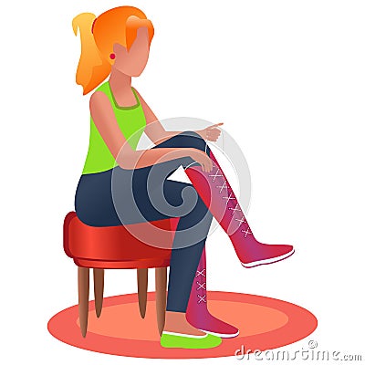 The girl tries on shoes. Vector Illustration