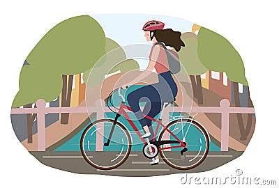 Girl trip by bicycle in Amsterdam Vector Illustration