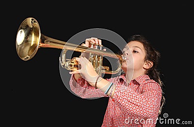 Girl with trumpet Stock Photo