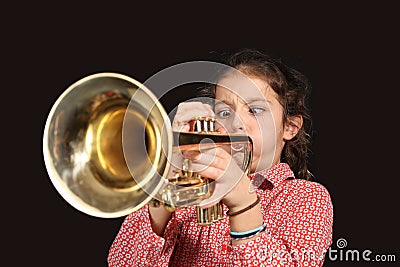 Girl with trumpet Stock Photo
