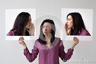 The girl is trying to make the right choice. Stock Photo