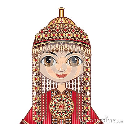 The girl in Turkmen dress. Historical clothes. Stock Photo