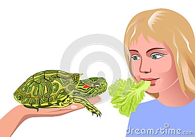 Girl and turtle Stock Photo