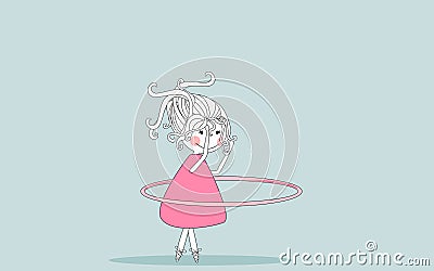 Girl twirling hula hoop Vector Illustration