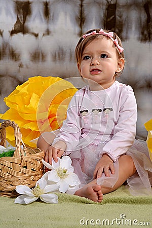 Girl two years old in pink dress Stock Photo