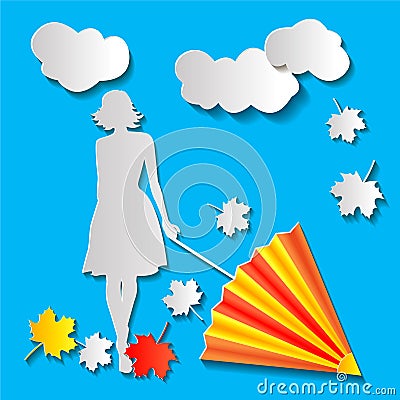 Girl with an umbrella in autumn Vector Illustration