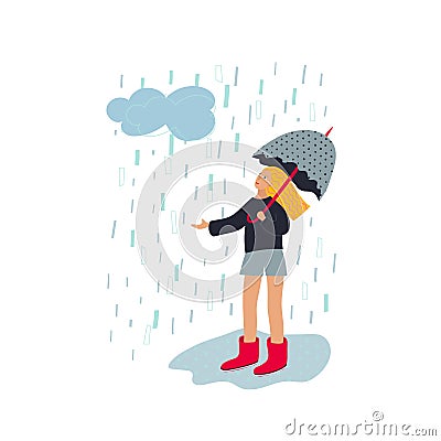 Girl umbrella enjoy rain character illustration Cartoon Illustration