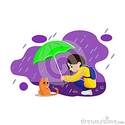Girl with umbrella Cartoon Illustration