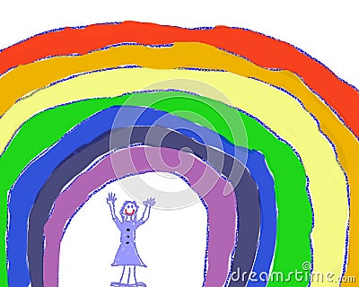 Girl Under a Rainbow Stock Photo