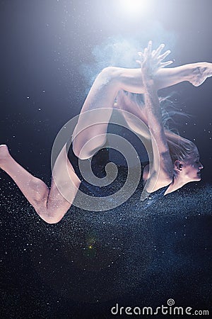 Girl underwater.woman in black bikini drowns.diving Stock Photo