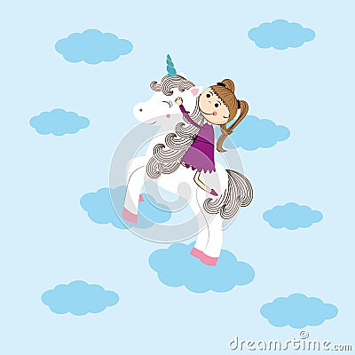 Girl and unicorn Vector Illustration