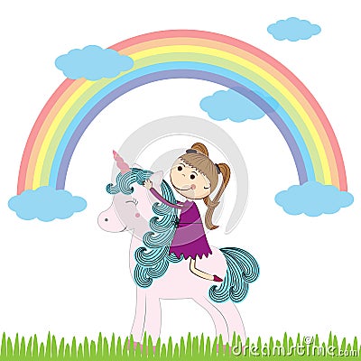 Girl and unicorn Vector Illustration