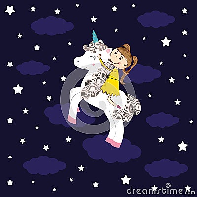 Girl and unicorn Vector Illustration