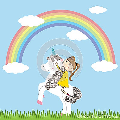 Girl and unicorn Vector Illustration