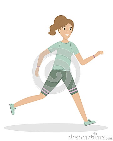 Girl in uniform running. Morning jog. Healthy lifestyle Vector Illustration