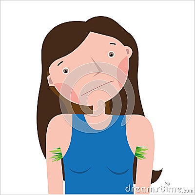 Girl with unshaven armpits that looks like grass Vector Illustration