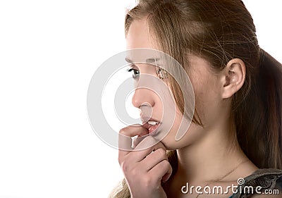 Girl in the upset feelings close up Stock Photo