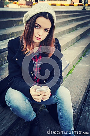 Girl in urban city Stock Photo